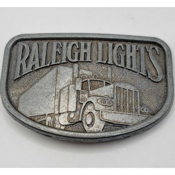 Vintage Raleigh Lights Belt Buckle Trucker Trucking Transportation Pewter - Picture 1 of 3